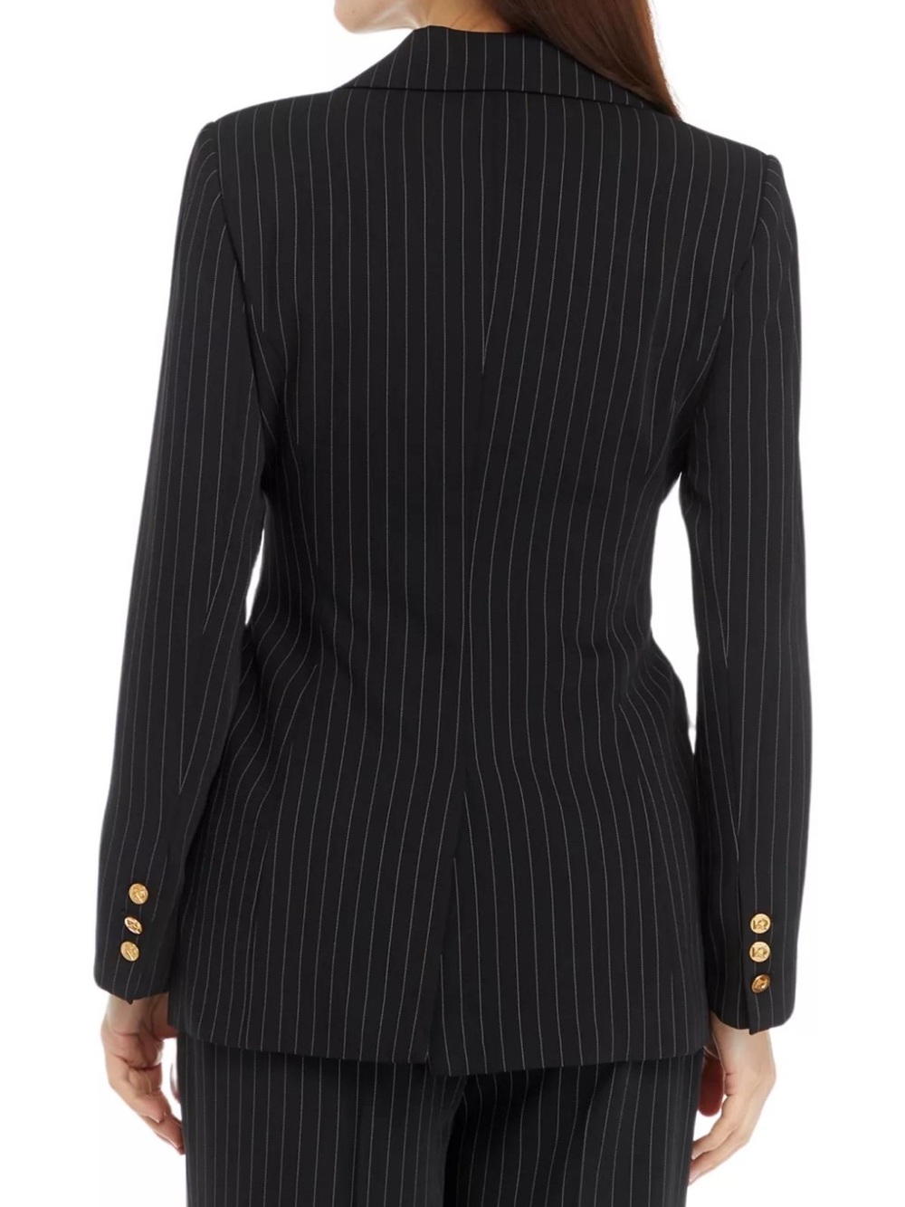 Donna Karan Black Pinstripe Blazer with Gold Buttons